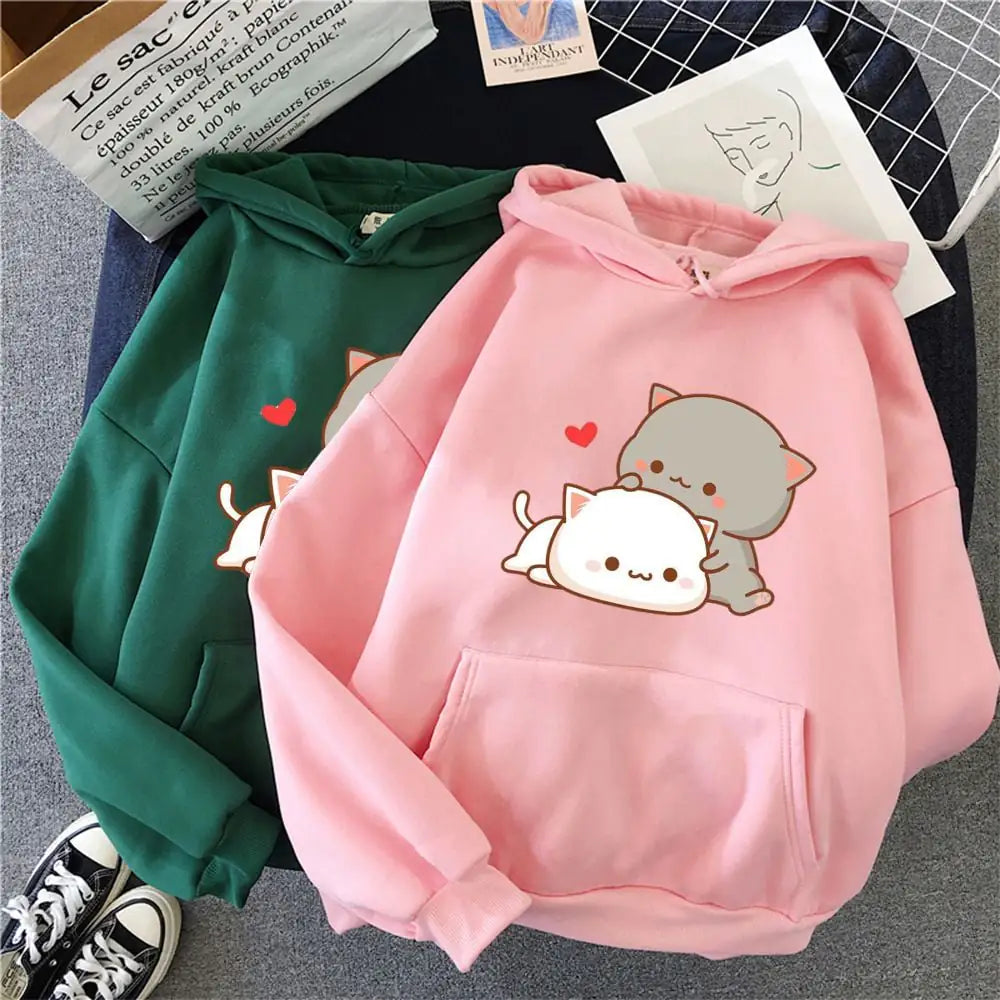 Romero's Cute Cat Print Hoodie for Autumn and Winter Ladies