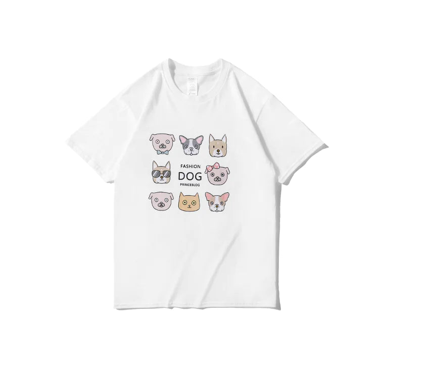 Romero's Cartoon Dog Print Short Sleeve Couple T-Shirts