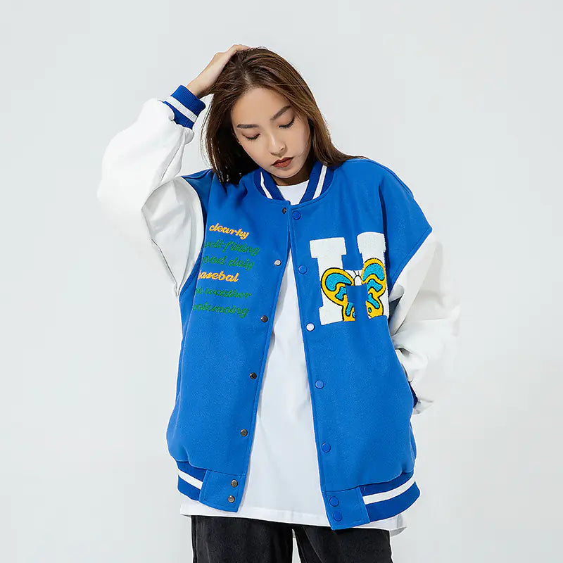 Romero's Embroidered Color Matching Couple Baseball Jacket