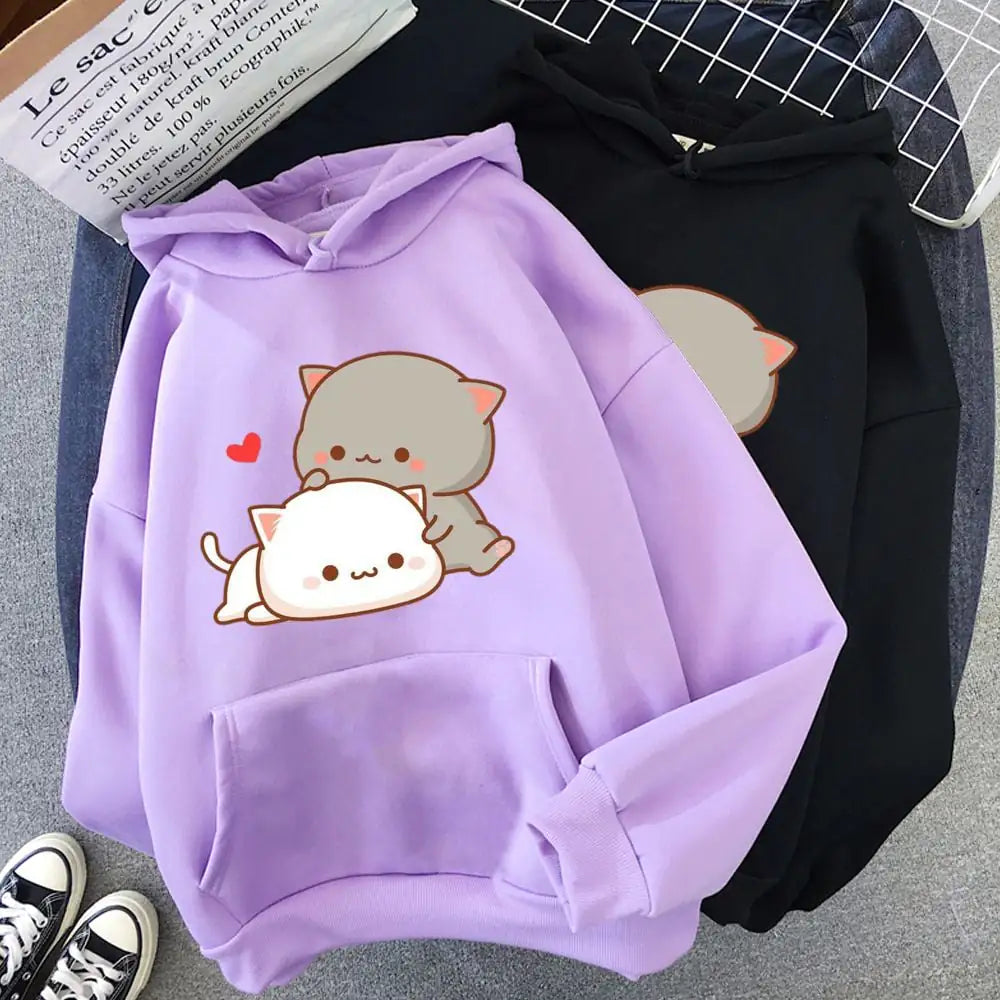 Romero's Cute Cat Print Hoodie for Autumn and Winter Ladies