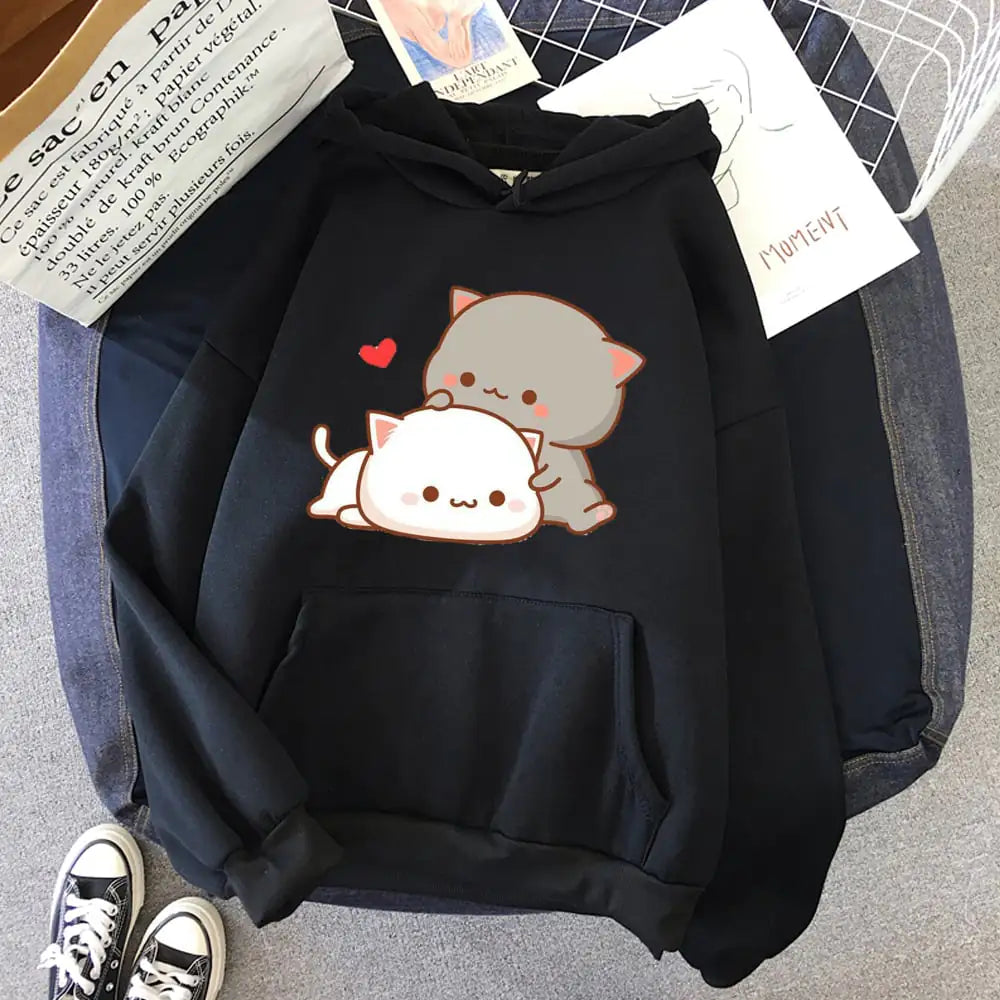 Romero's Cute Cat Print Hoodie for Autumn and Winter Ladies