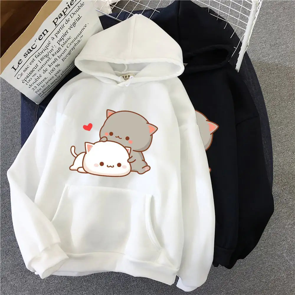 Romero's Cute Cat Print Hoodie for Autumn and Winter Ladies