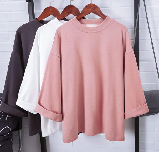 Romero's New Women's Loose Fit Solid Color T-Shirt (7/8 Sleeve)