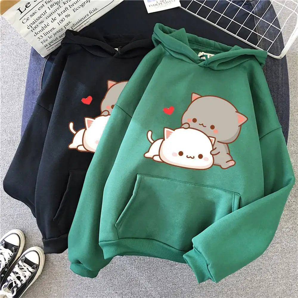 Romero's Cute Cat Print Hoodie for Autumn and Winter Ladies